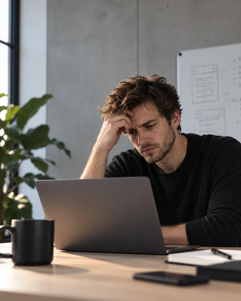 A founder at a laptop, frustrated