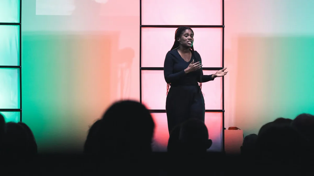 A speaker on stage